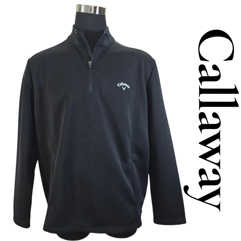 Callaway Pullover Mens XL Black Polyester 1/4 Zip Opti-Dri Textured Golf Jacket